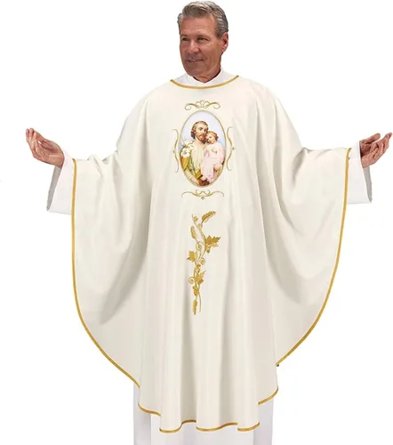 Vista 4 de Needzo Casulla de San José y Niño, Vestimenta religiosa para sacerdotes y obispos, suministros para la iglesia católica, 51 pulgadas, Varios