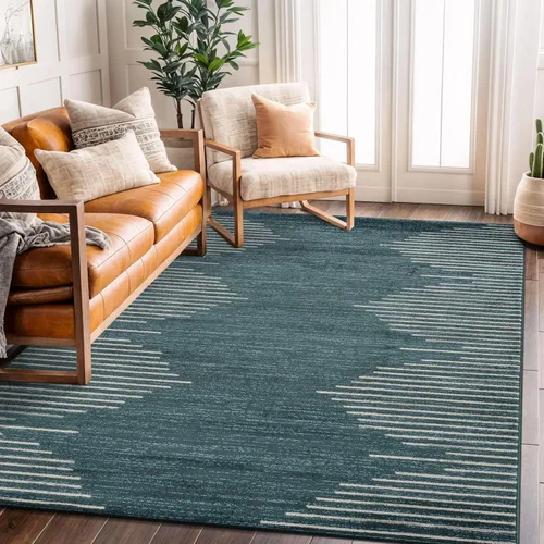 Vista 55 de Rugshop Alfombra bohemia a rayas resistente a las manchas, color beige, 2 x 7 pies