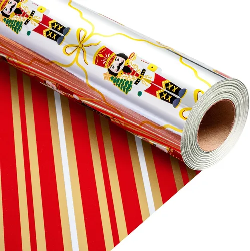 Vista 23 de Homeral Rollo de papel de regalo de Navidad de dinosaurio para niños, dinosaurio negro fresco con decoraciones y letras rojas, envoltura de regalo