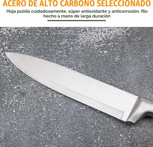 Vista 2 de Juego de 9 cuchillos de cocina rojos con bloque acrílico, regalos estéticos