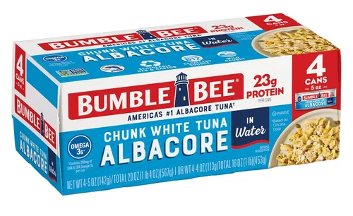 Vista 13 de Bumble Bee Trozos de atún blanco blanco en aceite, lata de 5 onzas, atún capturado en la naturaleza, 0.81 oz de proteína por porción, alto