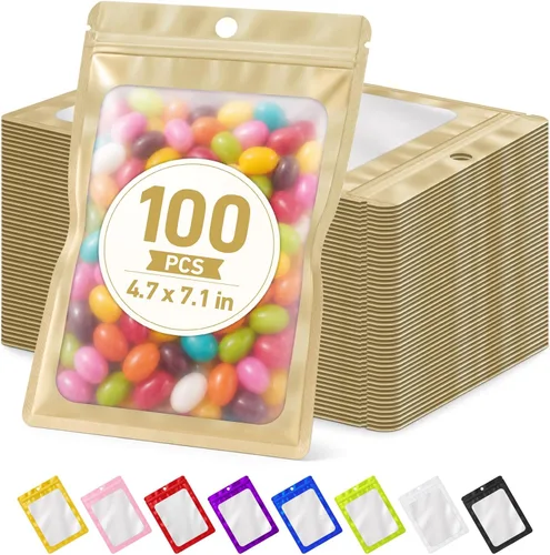 Vista 19 de 100 bolsas de Mylar resellables, bolsa pequeña a prueba de olores Oro claro