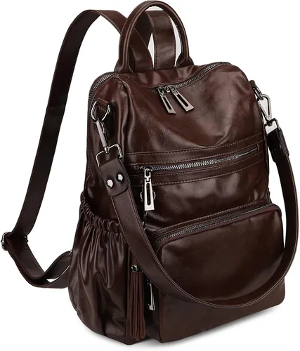 Vista 27 de Uromee Mochila de Viaje Monedero para Mujeres Cuero Vegano Damas Moda Borla Bolsa de Hombro Convertible, Grande, Mochilas Daypack