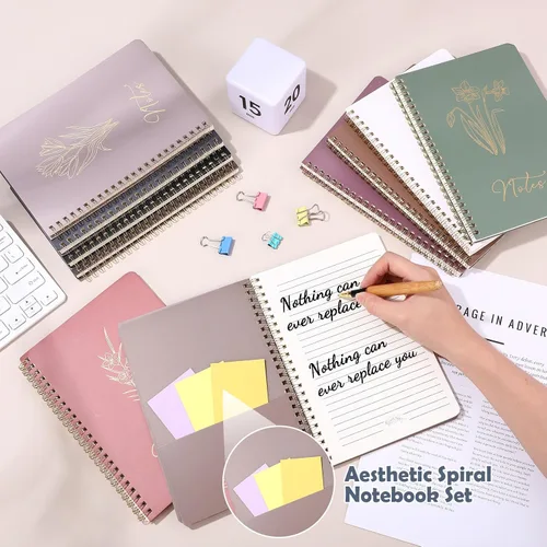 Vista 4 de Cholemy Paquete de 10 cuadernos en espiral, estéticos, suministros escolares A5 de colores retro, cuadernos florales de escritura para estudiantes