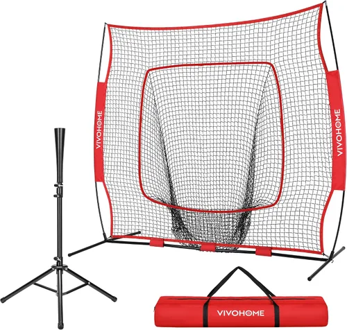 Vista 10 de VIVOHOME Baseball Softball Batting Net - 7x7 Ft Baseball Backstop, Softball Practice Net for Hitting, Pitching, Throwing with Batting Tee and Carry