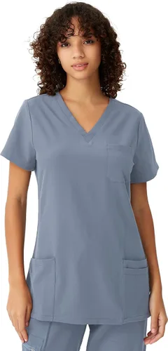 Vista 19 de floralhue Uniformes médicos para mujeres, blusas de uniforme médico suaves con cuello en V, uniforme médico elástico con 4 bolsillos, transpirable