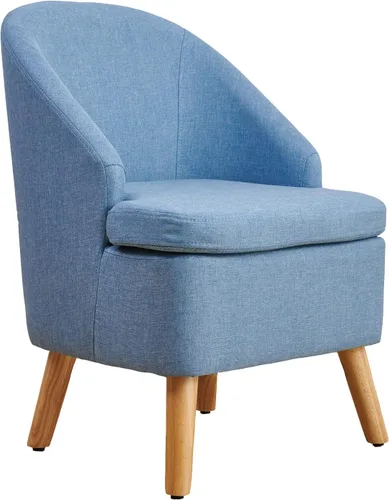Vista 15 de Bonita silla tapizada color beige con estilo de barril, sofá individual redondo de tela similar al lino de algodón para patas de madera, sala