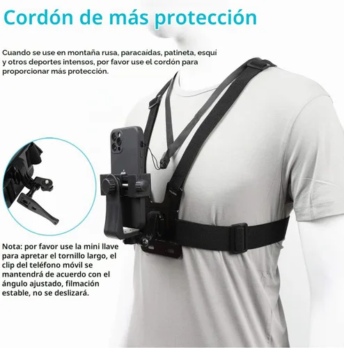Vista 3 de Soporte de correa de pecho para teléfono celular, soporte universal para teléfono celular para cámara de acción POV, compatible con Gopro Akaso