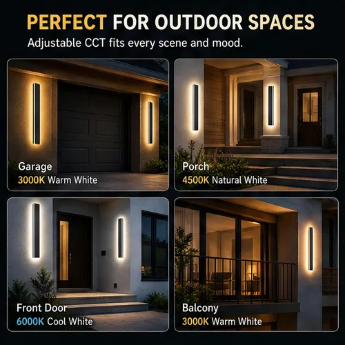 Vista 7 de Lámpara de Pared Moderna para Exteriores de 31 Pulgadas, Regulable 3000K-6000K, Aplique de Pared Lineal para Exteriores Impermeable IP65, Luces LED
