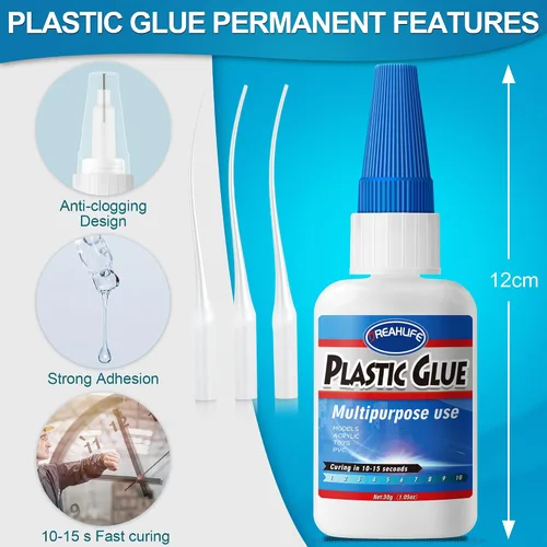 Vista 3 de Súper pegamento para reparación de plástico, 30g de pegamento fuerte para plástico, pegamento resistente para acrílico, PLA, juguetes, automóvil