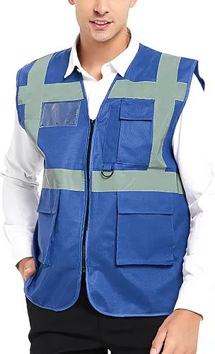 Vista 12 de GOGO Chaleco de seguridad de alta visibilidad de 5 bolsillos con tiras reflectantes, chaleco de uniforme de trabajo