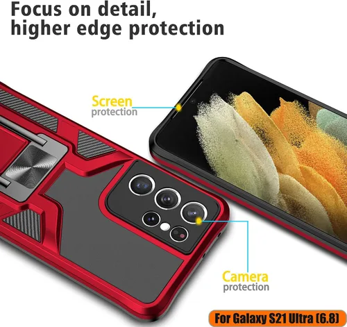 Vista 4 de Funda compatible con Samsung Galaxy S21 ultra resistente, grado militar, a prueba de golpes, doble protección (TPU+PC), funda magnética sólida
