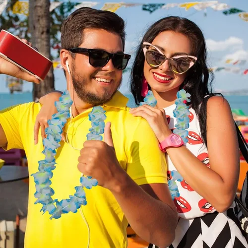 Vista 3 de 24 Leis hawaianos gruesos a granel, Leis de graduación de Luau Leis azul océano, decoraciones de revelación de género para adultos, guirnalda floral