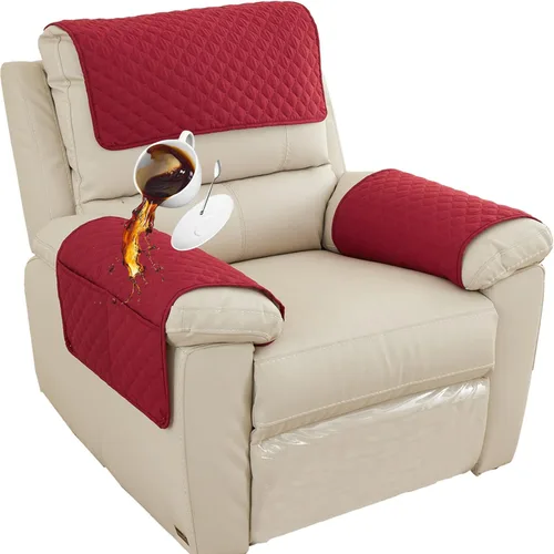 Vista 14 de Funda para Reposabrazos de Sofá, Funda para Reposacabezas de Silla Reclinable, Funda de Sillón con Bolsillos, Protector de Muebles Acolchado Beige