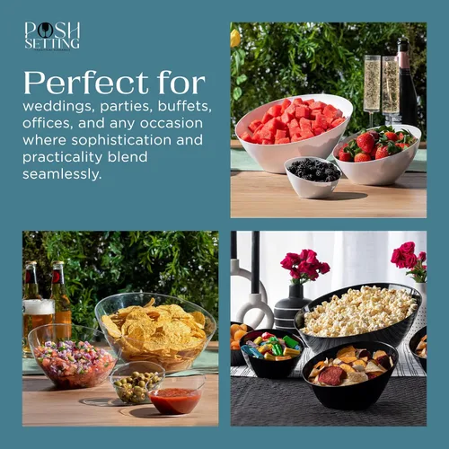 Vista 5 de Posh Setting Cuencos desechables de plástico negro, cuencos en ángulo, cuenco para dulces en ángulo, aperitivos de plástico y cuencos para papas