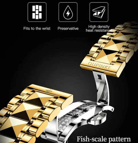 Vista 4 de OUPINKE Relojes automáticos de lujo para hombre, de cuerda automática, mecánico, de diamante, de acero de tungsteno, impermeable, luminoso