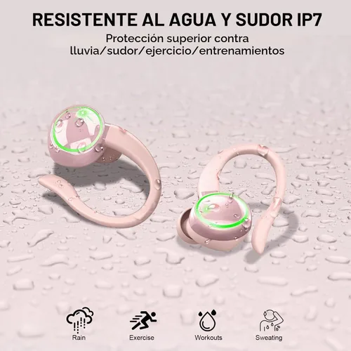 Vista 5 de Auriculares inalámbricos Matast, auriculares Bluetooth deportivos, auriculares con gancho para el oído IP7 impermeables con entrenamiento