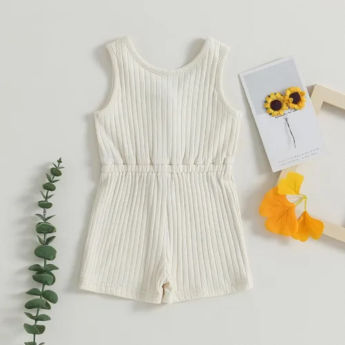 Vista 73 de Traje de verano para niña pequeña, de manga corta, acanalado, overol liso, pantalones cortos, ropa para recién nacidos