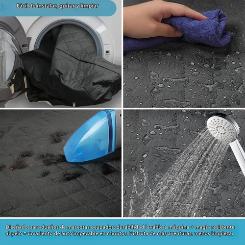 Vista 6 de Lassie Fundas de asiento de coche para perro para asiento trasero con 2 cinturones de seguridad, hamaca impermeable para automóvil para perro