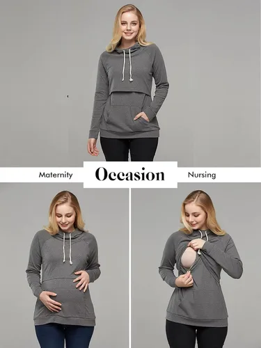 Vista 4 de Liu & Qu Sudadera de lactancia con capucha de manga larga para mujer, con bolsillo, ropa casual