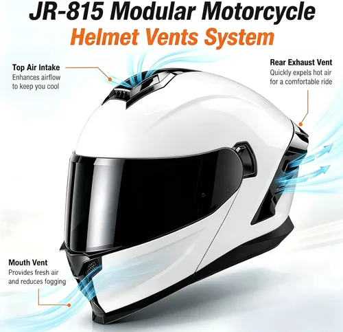 Vista 4 de Casco de motocicleta, casco modular de motocicleta de doble visera abatible de cara completa JR-815, casco de motocicleta aprobado por DOT con 2