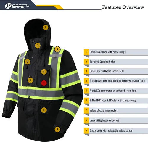 Vista 5 de JKSafety Chaqueta y pantalones reflectantes de alta visibilidad para lluvia, impermeables para hombres y mujeres, equipo de lluvia para agricultura