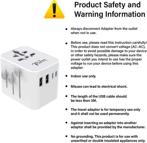 Vista 7 de TSIM Adaptador de viaje universal 35W 10A 2 USB-A, 2 puertos USB-C de carga rápida PD 3.2 todo en uno adaptador de corriente internacional enchufe
