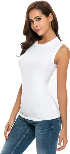 Vista 4 de Nasperee Camiseta sin mangas con cuello redondo para mujer, ajustada, para yogaentrenamiento