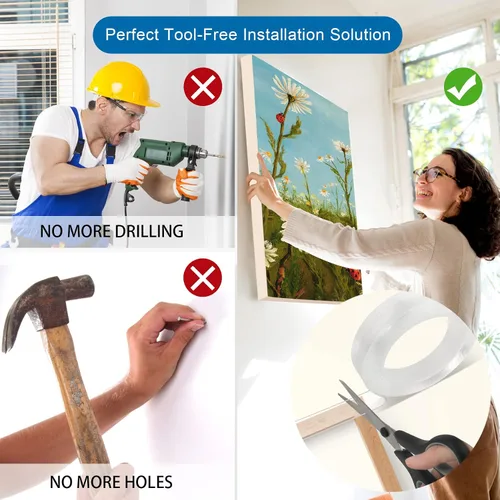 Vista 4 de Cinta de montaje de doble cara resistente, 1 x 120 pulgadas, cinta nanoadhesiva extraíble y sin rastros para exteriores e interiores, cinta