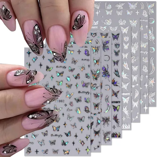Vista 26 de Calcomanías de uñas de gato, 8 hojas de calcomanías autoadhesivas 3D con diseño de gato dorado, plateado, negro, blanco, para niños, niñas, mujeres