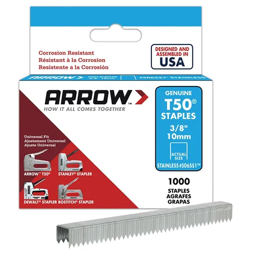 Vista 2 de Arrow Fastener 506SS1 3/8" T50 grapas de acero inoxidable, paquete de 3