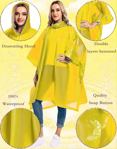 Vista 11 de Paquete de 2 ponchos de lluvia para adultos, reutilizables, impermeables, de supervivencia, emergencia, resistente, con capucha con cordón