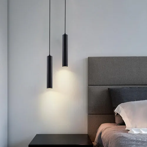 Vista 6 de Paquete de 3 luces colgantes de tubo largo de 5 W, nórdico, minimalista, negro, iluminación colgante de techo industrial de aluminio lineal, 3000k