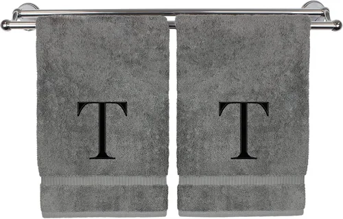 Vista 114 de Toalla de mano monogramada, regalo personalizado, juego de 2 - Toalla bordada con letra de bloque dorada - Extra absorbente 100% algodón turco