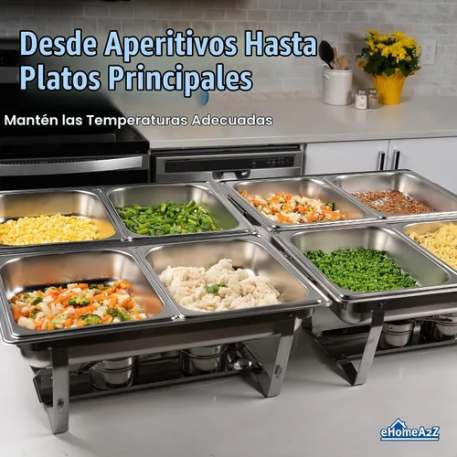 Vista 2 de Juego de bufé de platos de roce (paquete de 4) Chafers 8QT buffet servidores y calentadores, servidores de roces con cubiertas, catering, chafer