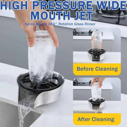 Vista 5 de Enjuagadora de vidrio y lavadora de tazas para fregadero, boquilla rociadora giratoria de 360° con diseño extraíble, limpiador de botellas, base