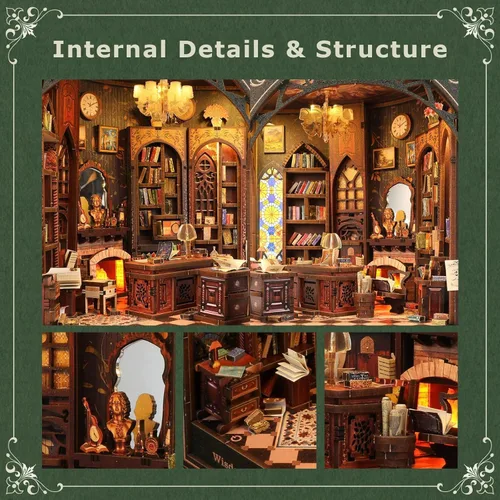 Vista 4 de Nookmaster Kit de rincón de libros – Biblioteca clásica en miniatura para casa de muñecas para libros con luces LED, regalo creativo de bricolaje