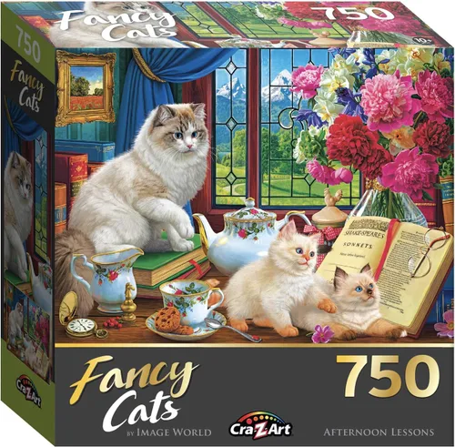 Vista 2 de RoseArt - Fancy Cats - Lecciones de la tarde - Rompecabezas de 750 piezas para adultos