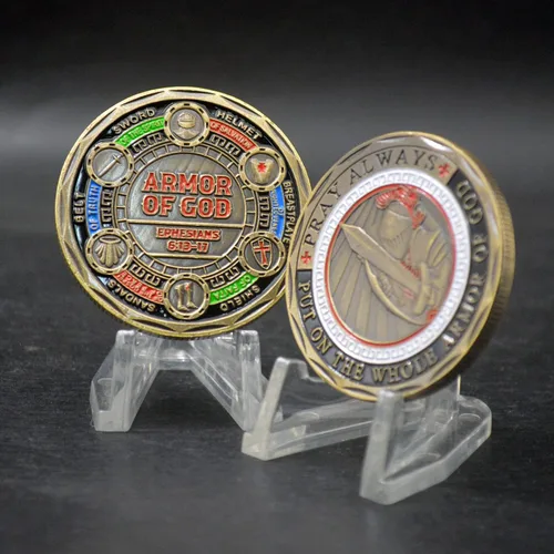 Vista 5 de Moneda de desafío de armadura de Dios, moneda de armadura completa de Dios