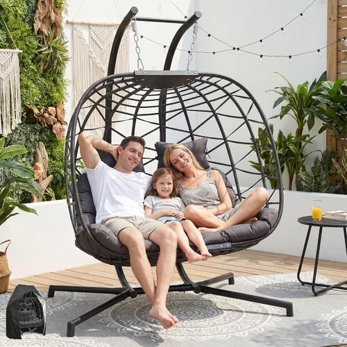 Vista 10 de NICESOUL Cómoda y cómoda silla de mimbre para exteriores con soporte, sillas plegables para patio con cojín, hamaca resistente de 350 libras