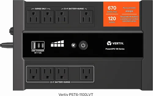 Vista 4 de Vertiv Liebert PowerUPS 100 PST6-1100LVMT Batería Backup UPS 1100VA USB-C+A