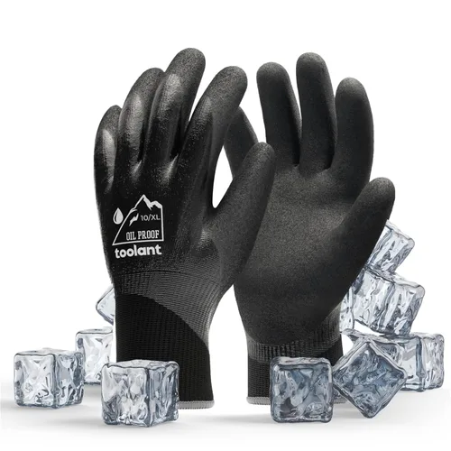 Vista 11 de Guantes impermeables para hombres y mujeres, guantes para congelador con agarre, doble recubrimiento de nitrilo para repelente extremo al aceite