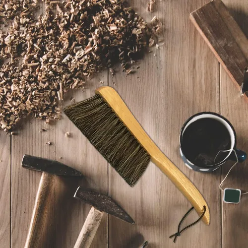 Vista 5 de Cepillo de mostrador para muebles, patio, carpintería, limpieza de dibujo, mango de madera con cerdas de crin de caballo, escoba de mano de 13