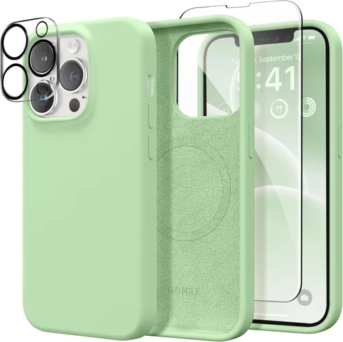Vista 151 de GONEZ Funda magnética para iPhone 14, compatible con Magsafe, con protector de pantalla + protector de cámara, forro de microfibra antiarañazos
