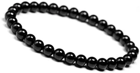 Vista 5 de Marka Jewelry Pulsera de piedras preciosas de turmalina negra natural original para hombres y mujeres, cuentas redondas sueltas de 0.31 pulgadas