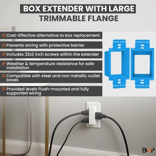Vista 5 de BWP Paquete de 1 Extensor de Caja de Toma Eléctrica de 1 Banda - Extensor de Caja Eléctrica con 2 Tornillos - Extensor de Caja de Toma de Banda Única
