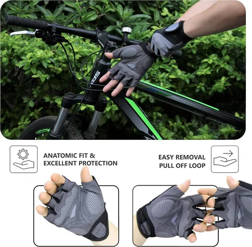 Vista 6 de LuxoBike Guantes de ciclismo de montaña para hombre Acolchado de gel SBR absorbente de golpes palma antideslizante Ultra transpirable