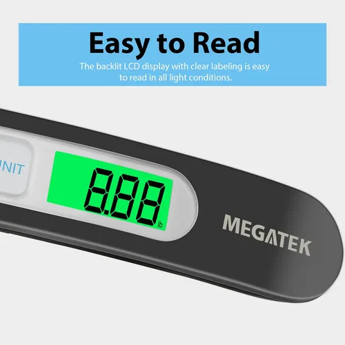 Vista 5 de MEGATEK Báscula digital portátil para equipaje, báscula de pesaje de maleta de viaje de mano con panel de acero inoxidable, pantalla LCD
