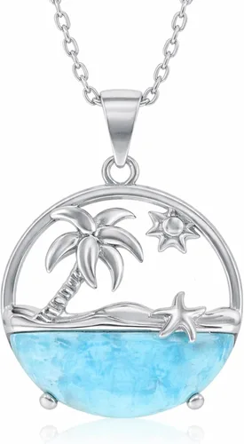 Vista 11 de Collar de larimar natural para mujer, velero, cangrejo, caballito de mar, collares de playa para mujer, collares con colgantes de piedras preciosas