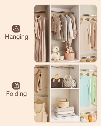 Vista 4 de Sistema de Closet con Cajón, Sistema de Organizadores de Closet de 5-8 Pies con 5 Barras Colgantes Ajustables y Estante para Zapatos, Organizadores